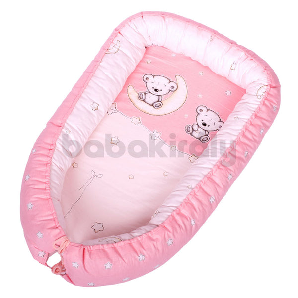 Babafészek - Maci és hold - kis macikkal - Rózsaszín