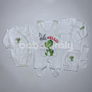 Pamut ötrészes hazahozós szett - Dino - Fehér és zöld