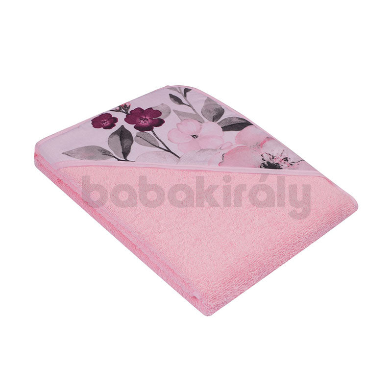 Kapucnis Fürdőlepedő - Virágos - Rózsaszín