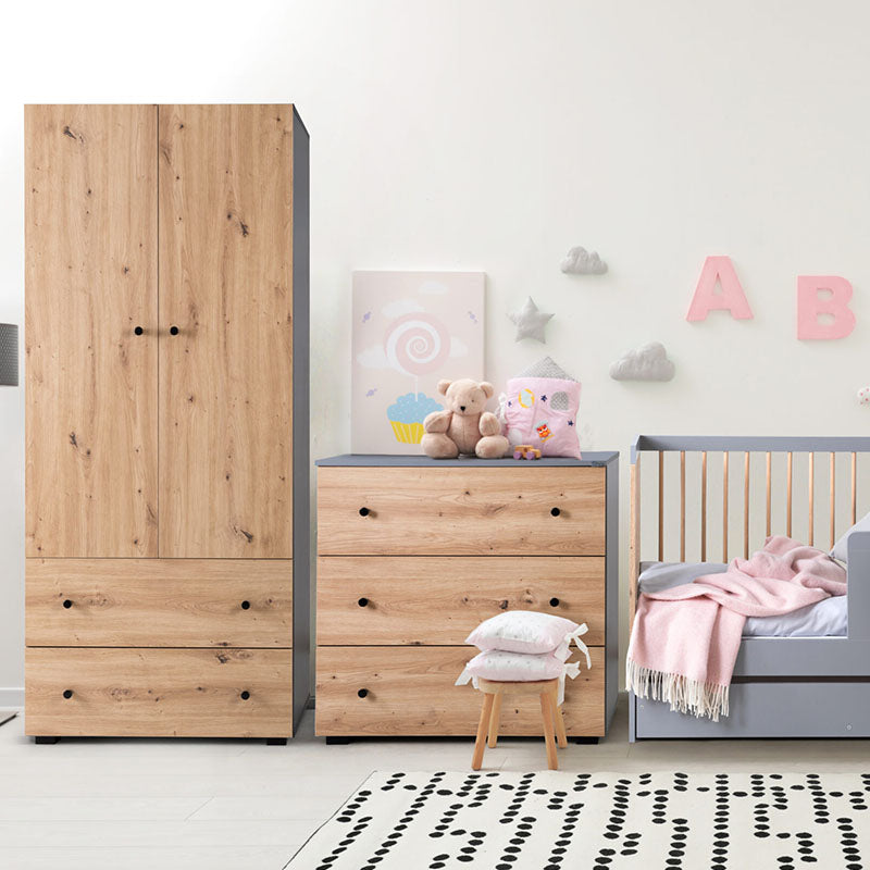 Klups Paulina - Leesésgátlós és ágyneműtartós kiságy - Grafit/Tölgy